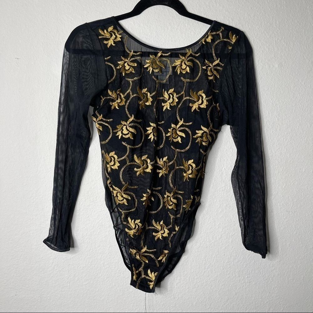 Carol Malony Sheer Yellow Floral Bodysuit